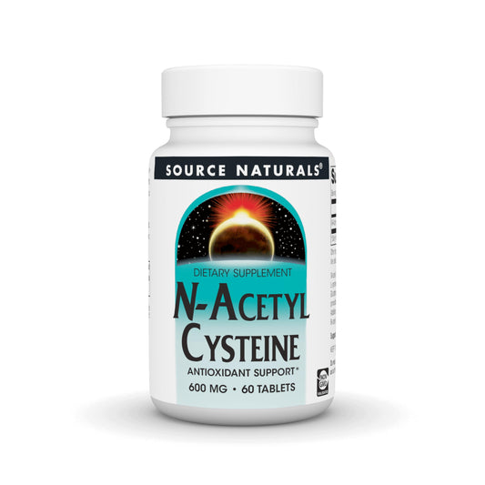 Bottle of Source Naturals N-Acetyl Cysteine 600 mg dietary supplement with 60 tablets