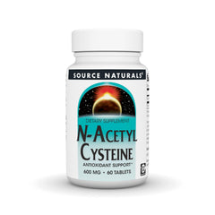 Bottle of Source Naturals N-Acetyl Cysteine 600 mg dietary supplement with 60 tablets