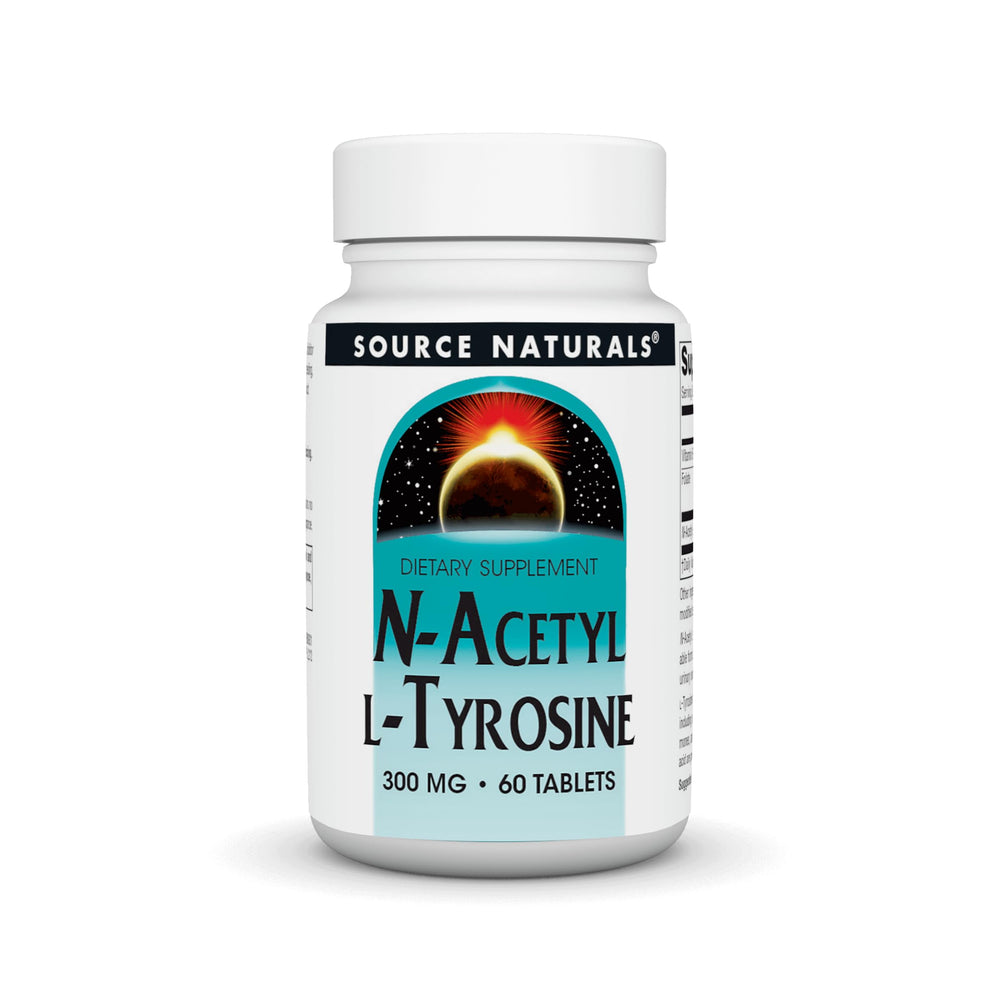 Bottle front view of Source Naturals N-Acetyl L-Tyrosine 300 mg 60 tablets