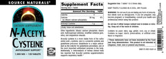 Nutrition label image for Source Naturals NAC 1000 mg 120 tablets