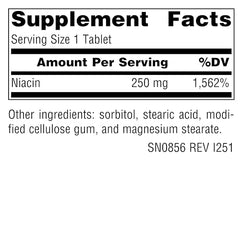 Close-up of Niacin 250 ingredient label