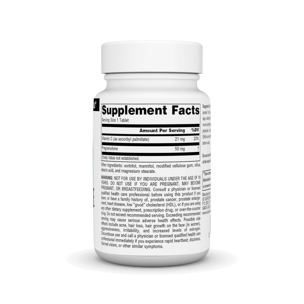 Front view of Source Naturals Pregnenolone 50 mg bottle