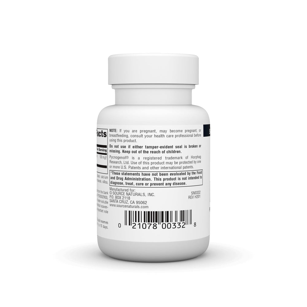 Product tablets and ingredients for Pycnogenol 100 mg supplement