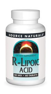 Front view of Source Naturals R-Lipoic Acid 50 mg bottle with 60 tablets