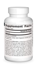 Close-up of the label on Source Naturals R-Lipoic Acid bottle