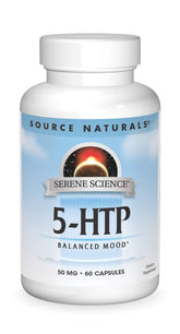 Front view of Source Naturals Serene Science 5-HTP 50 mg bottle