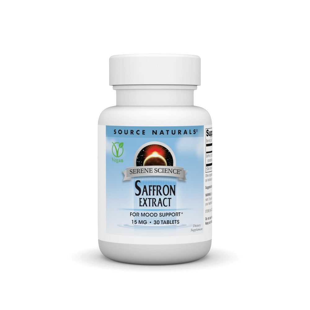Bottle of Source Naturals Serene Science Saffron Extract mood support supplement - front view