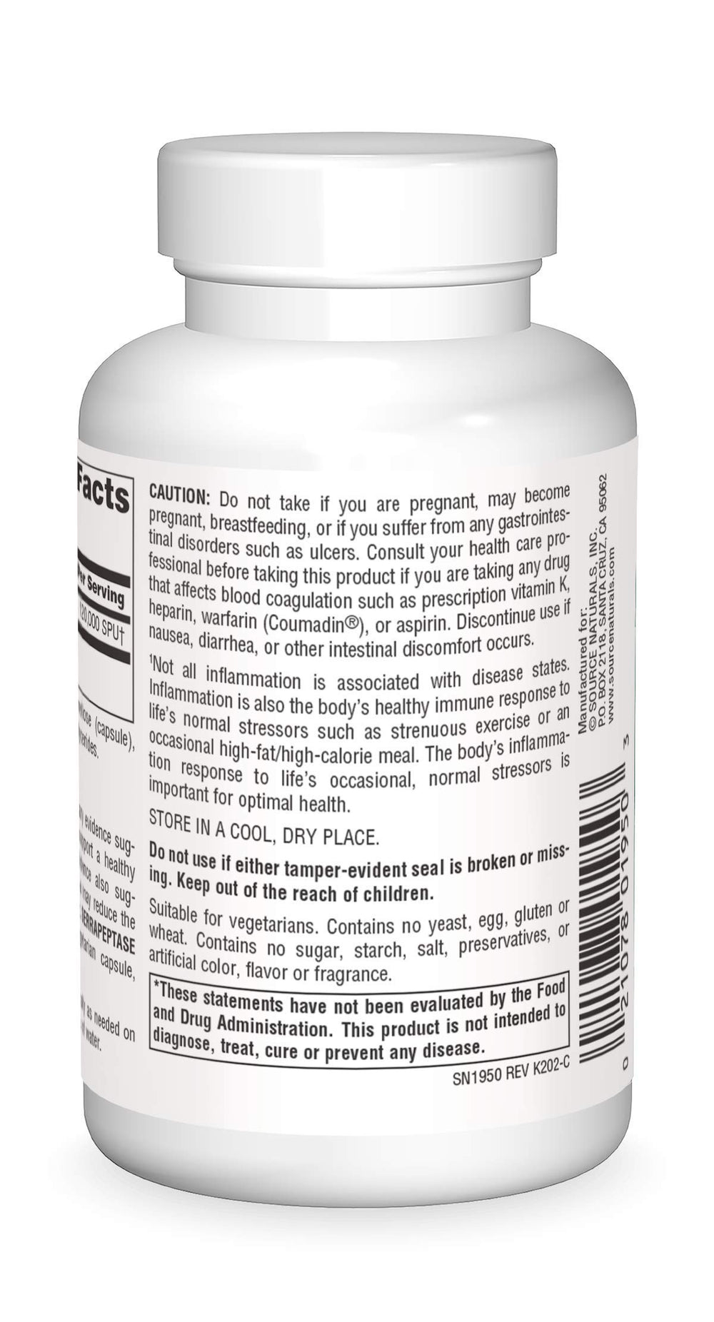Close-up of Serrapeptase delayed-release capsule bottle label