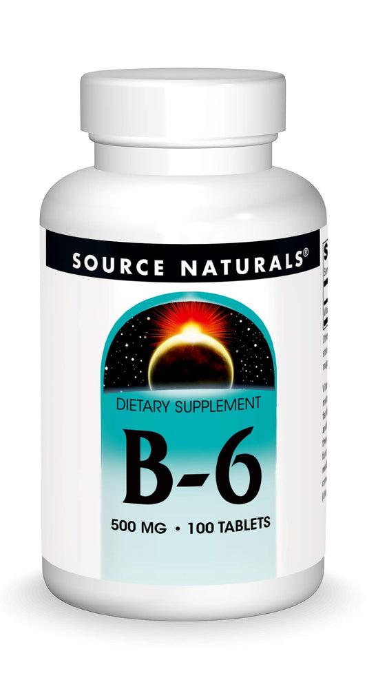 Source Naturals Vitamin B-6 500 mg bottle with 100 tablets (hero image)