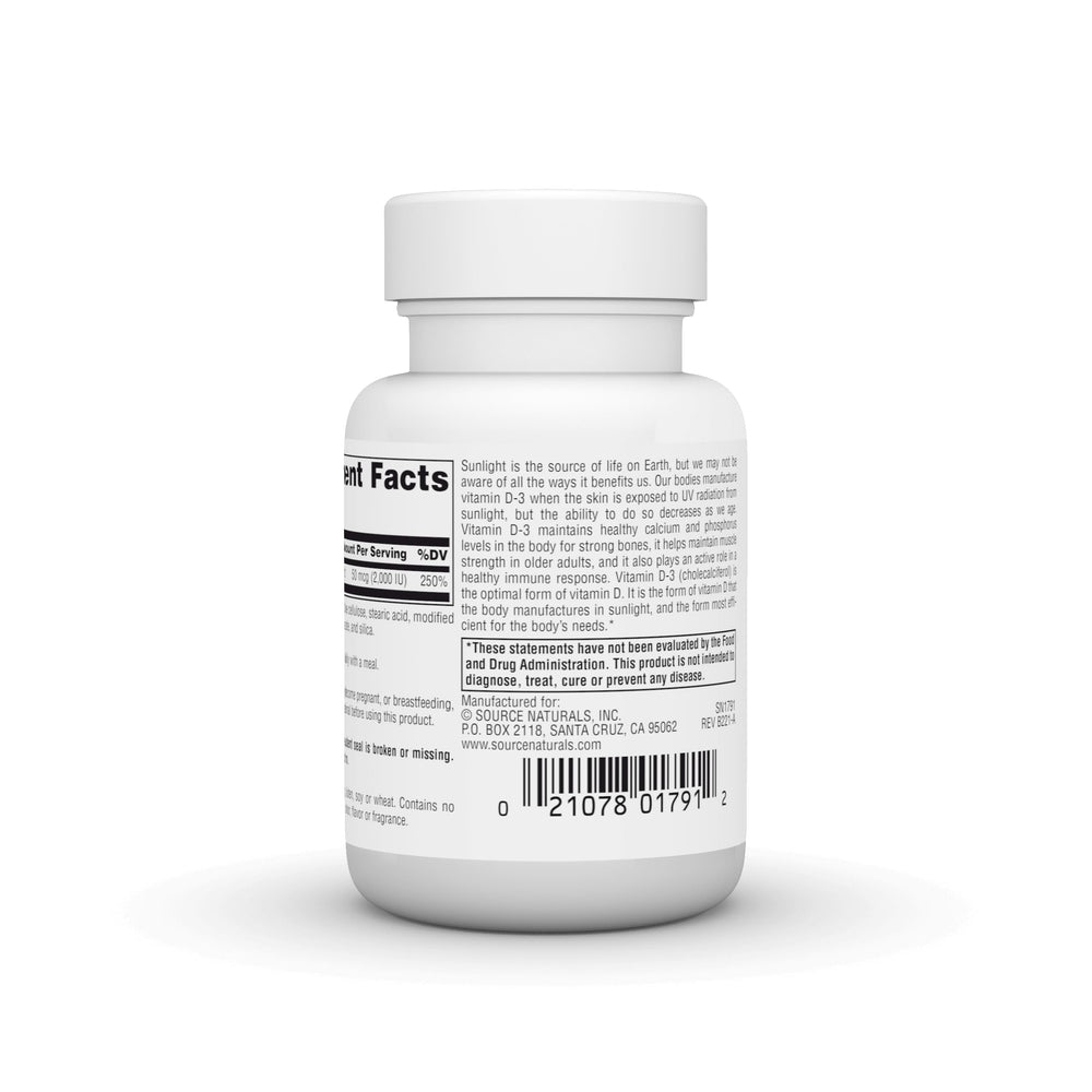 Close-up of label on Vitamin D-3 1000 IU bottle