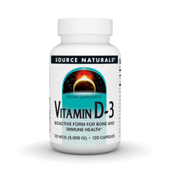 Bottle of Source Naturals Vitamin D-3 5000 IU 120 capsules