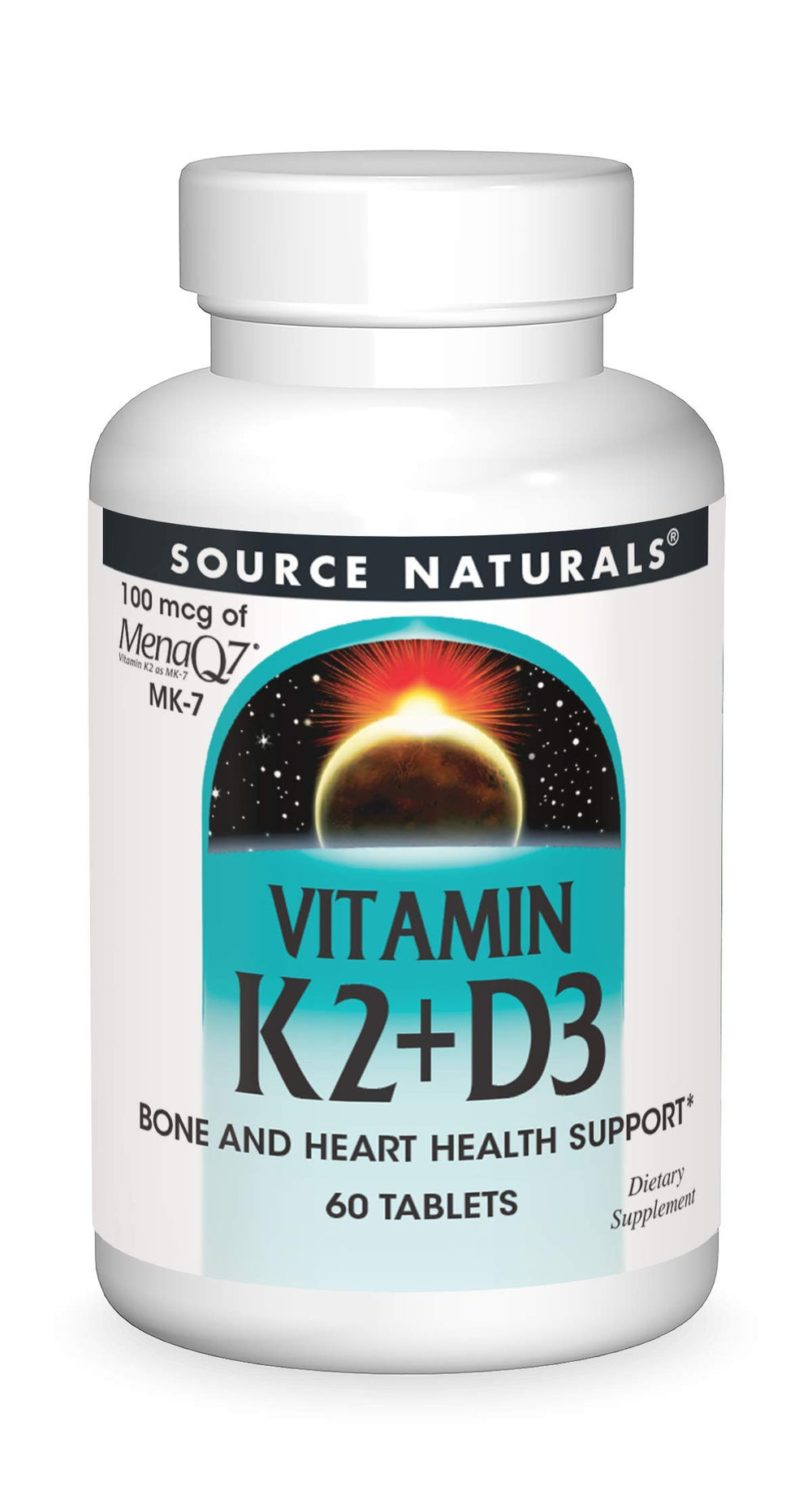 Bottle of Source Naturals Vitamin K2 + D3 with 60 tablets