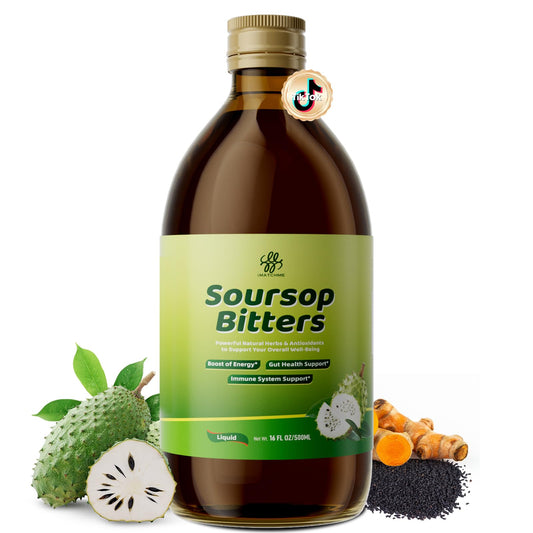 Soursop Bitters Liquid bottle showcasing 15-herb blend
