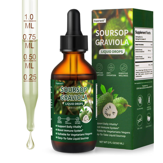 Bottle of Soursop Graviola liquid drops showing 2 oz size
