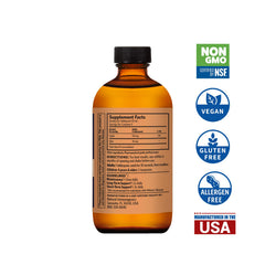 Close-up of copper hydrosol liquid in bottle