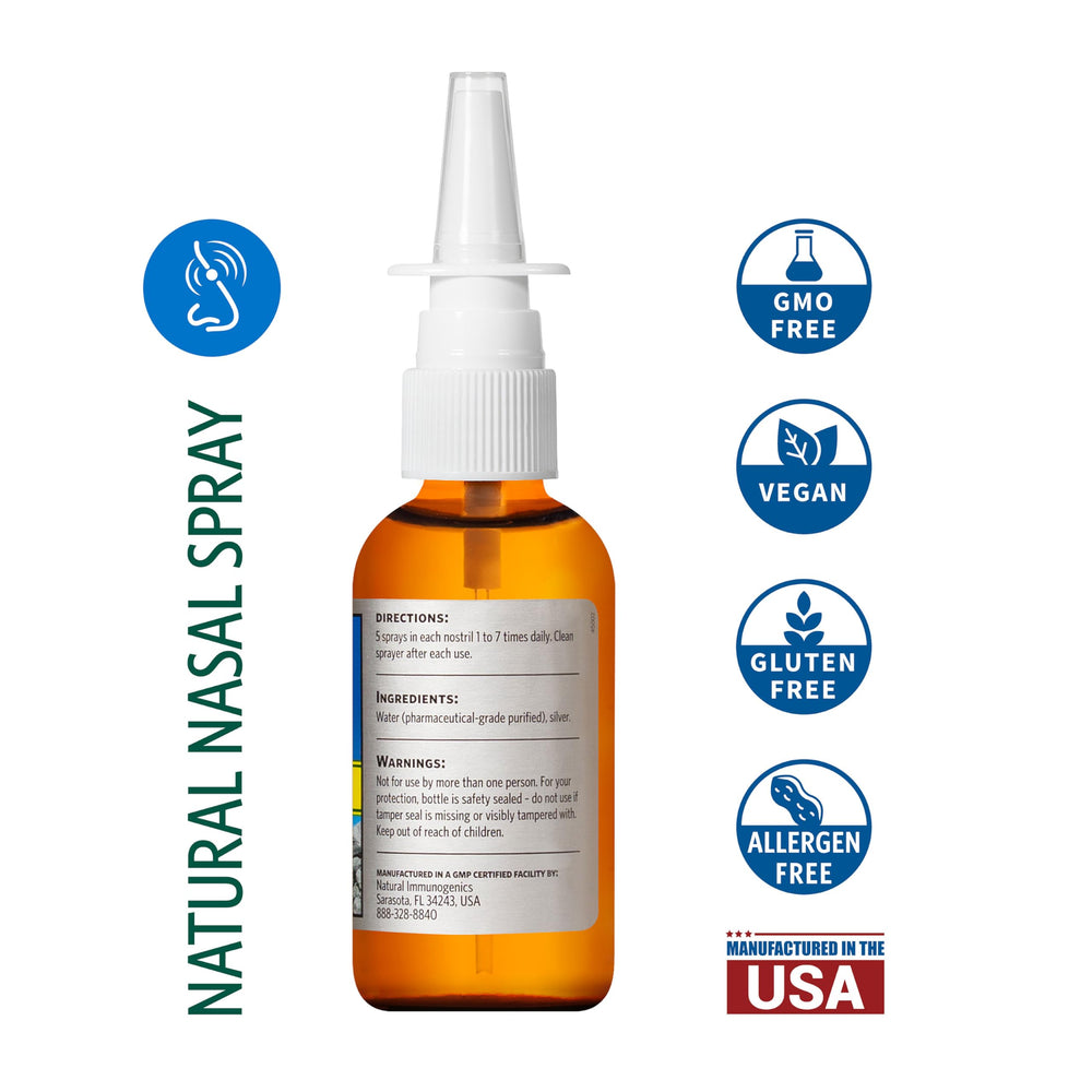 Close-up of mist being released from Sovereign Silver Nasal Spray nozzle