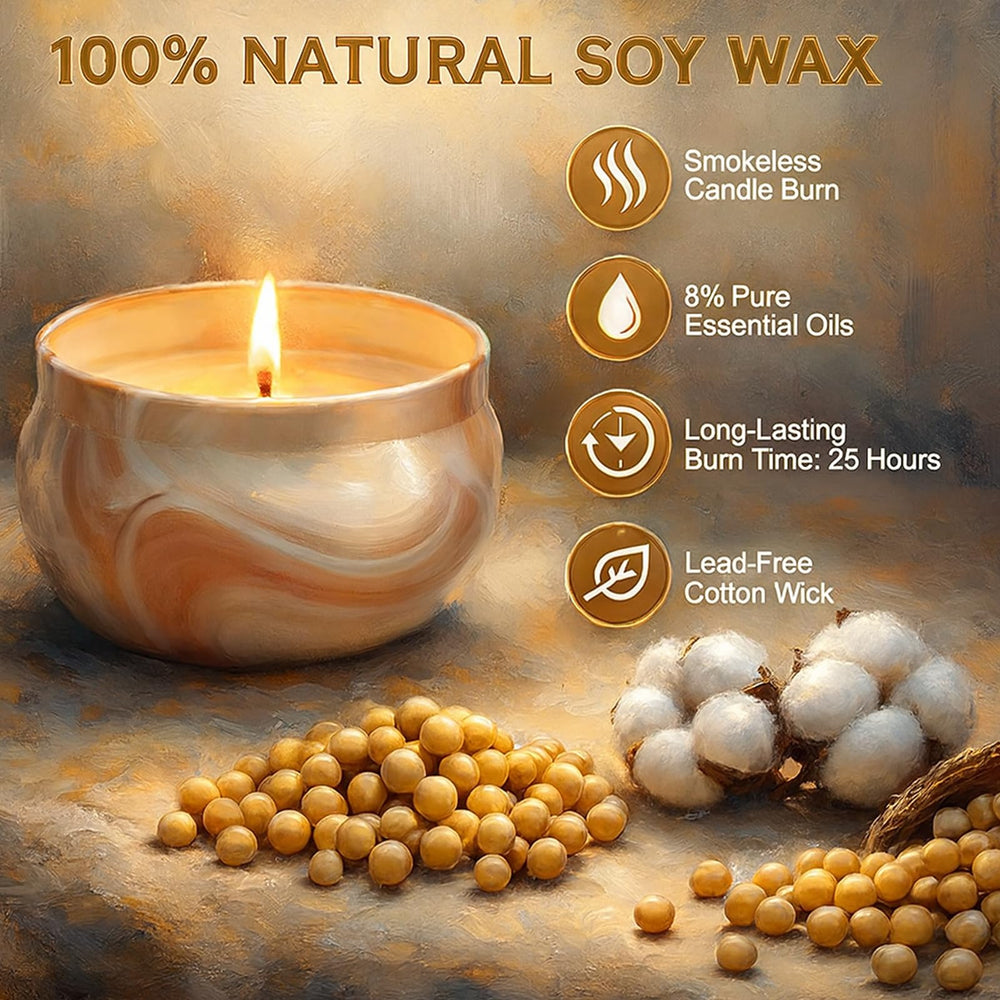 Close-up of a soy wax candle with a lead-free cotton wick