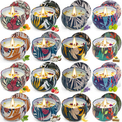 Set of 16 small soy wax candles in reusable tins