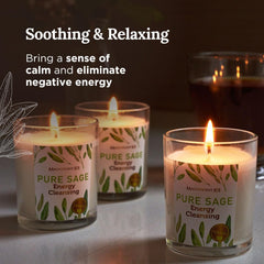 Close-up showing 42-hour burn time on sage smudge candle