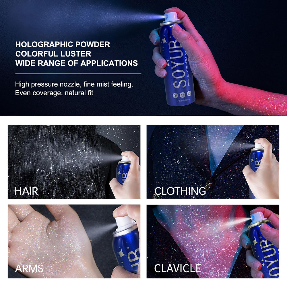 SOYUB Body Glitter Spray on shoulders for subtle, long-lasting sparkle.