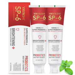 Two-pack SP-6 Probiotic Whitening Toothpaste in a display box