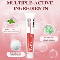 Close-up of SP-8 Probiotic toothpaste applying whitening formula