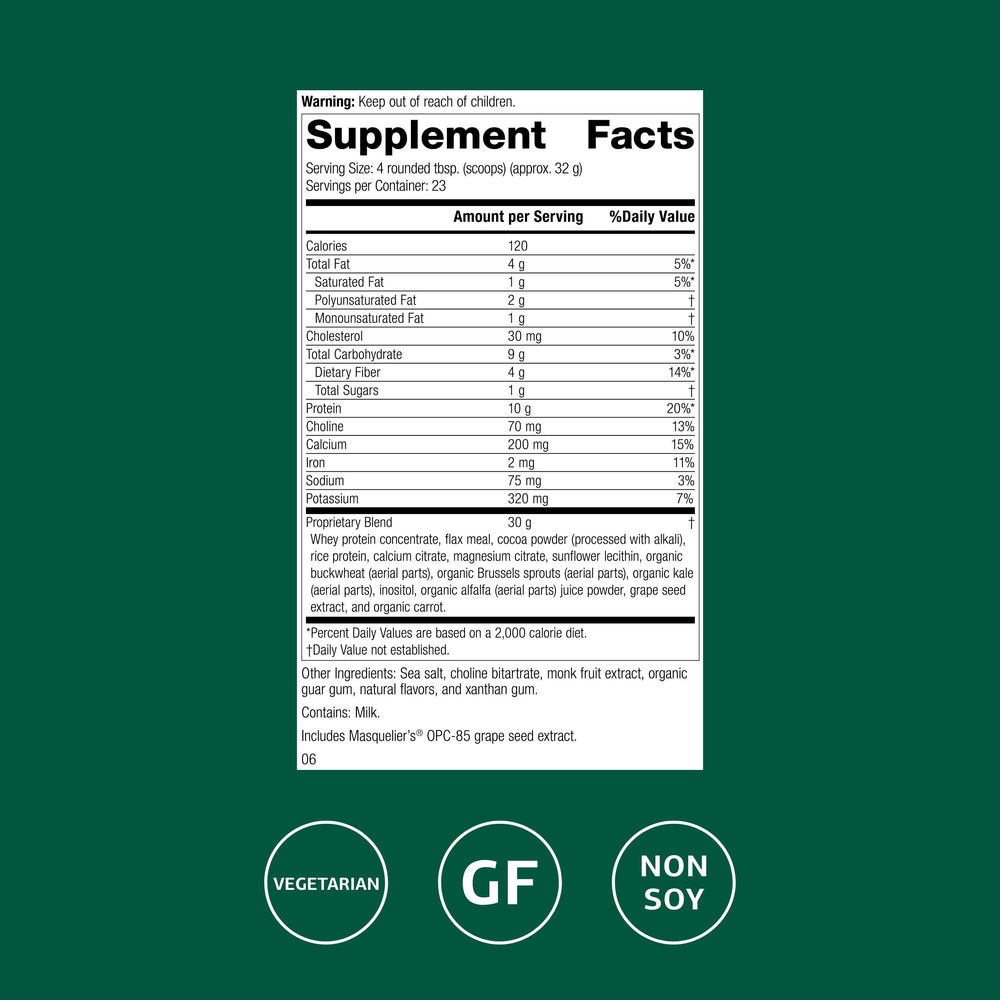 Back view of SP Complete container showing nutrition and ingredients