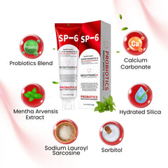 SP6 Probiotic toothpaste packaging display and branding