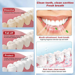 Whitening action visual showing toothpaste cleaning between teeth