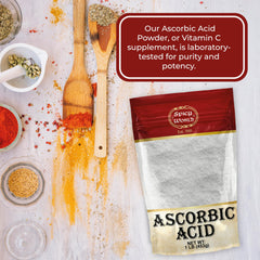Re-sealable 1 lb bulk bag of ascorbic acid with packaging