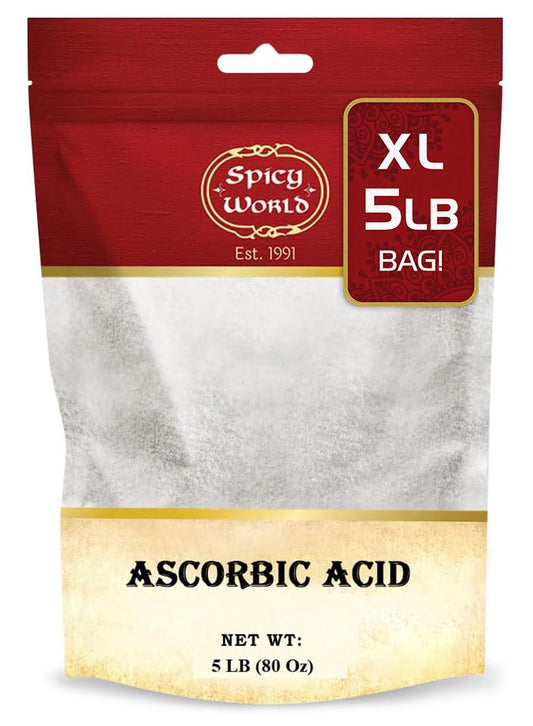 Front view of Spicy World Ascorbic Acid Vitamin C Powder 5 lb