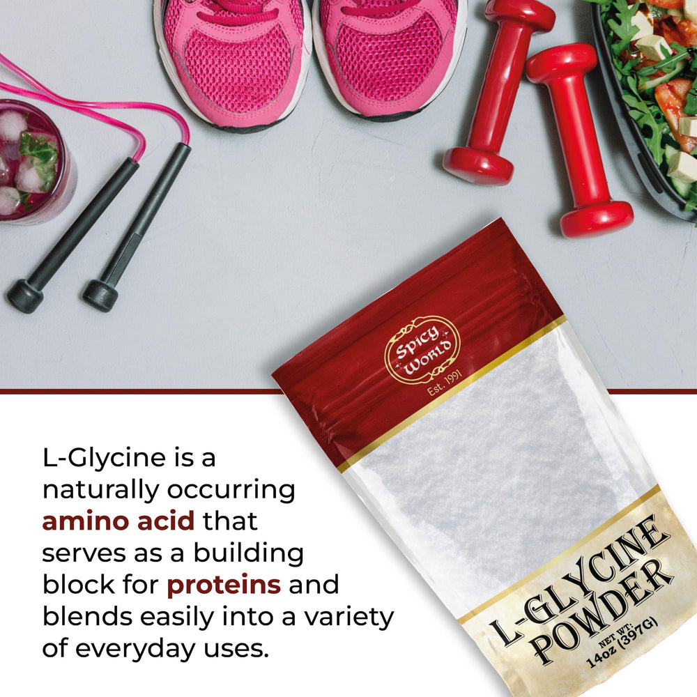 Usage and mixing directions for Spicy World L-Glycine Powder 14oz