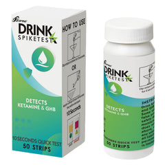 Spike Drink Test Strips bottle showing 50-count package