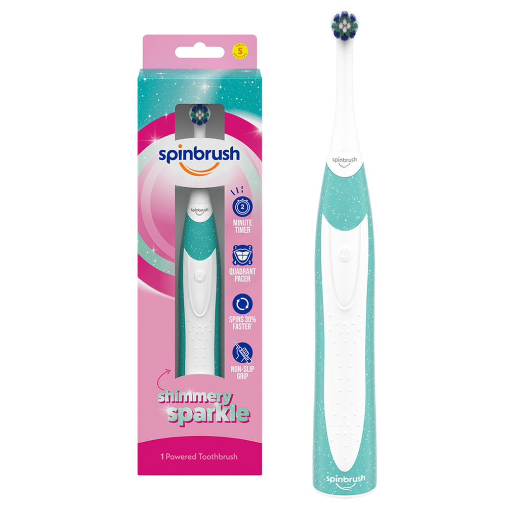 Front view of Spinbrush Kids Electric Toothbrush in Shimmery Sparkle