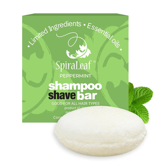 Spiraleaf Shampoo and Shave Bar peppermint close-up with rich lather for all hair types.