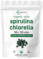 Spirulina and chlorella mini tablets with 50/50 blend