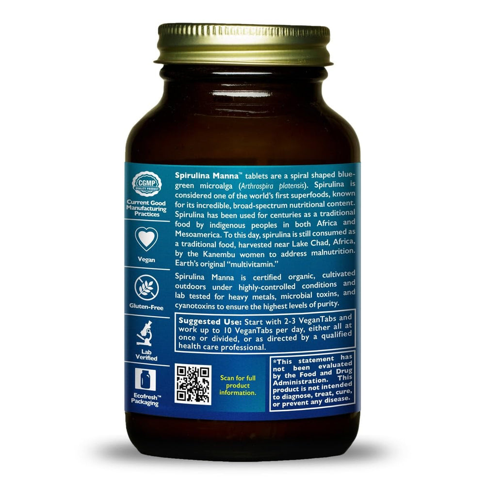 Close-up of Spirulina Manna tablets