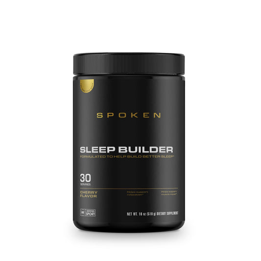 Front view of Spoken Nutrition Sleep Builder Cherry flavor bottle, 30 servings