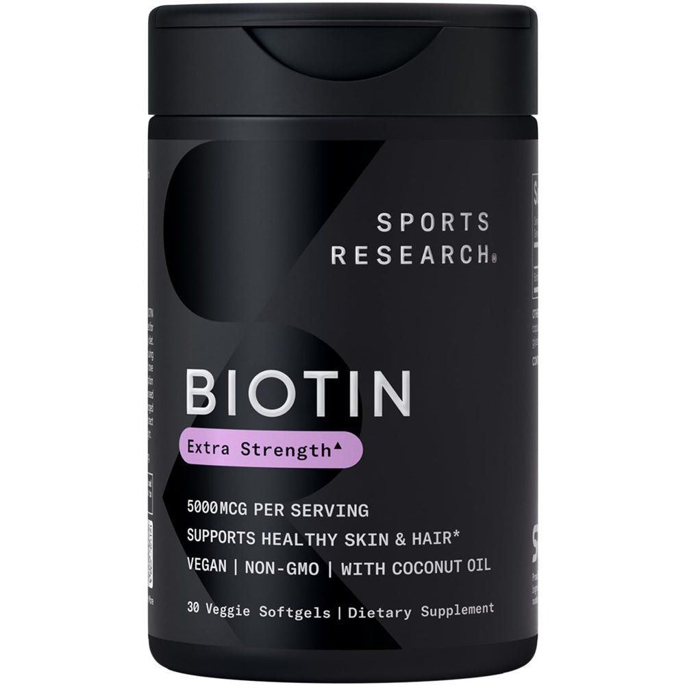 Sports Research Biotin 5000mcg with Organic Coconut Oil bottle