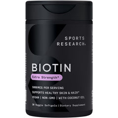 Sports Research Biotin 5000mcg with Organic Coconut Oil bottle