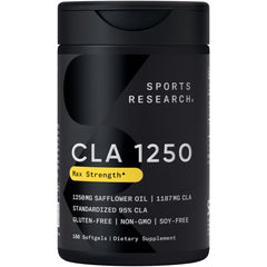 Sports Research CLA bottle front with 180 softgels