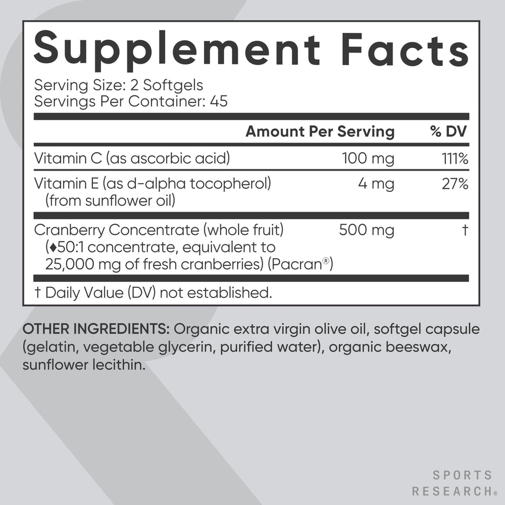 Close-up of cranberry softgels showing small, transparent capsules