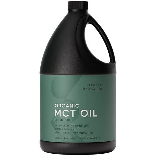 Sports Research Keto MCT Oil bottle and 128 oz packaging