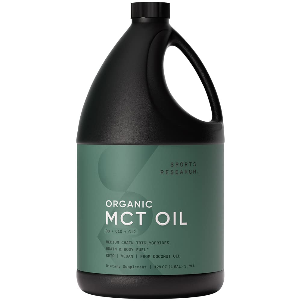 Sports Research Keto MCT Oil bottle front shows triple MCT blend.