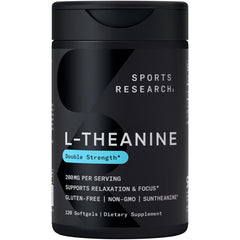 Sports Research L-Theanine 200mg bottle with coconut oil label