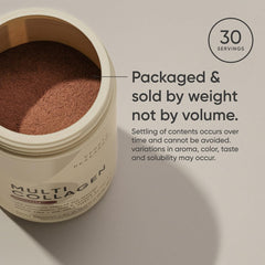Chocolate collagen shake prepared in a glass