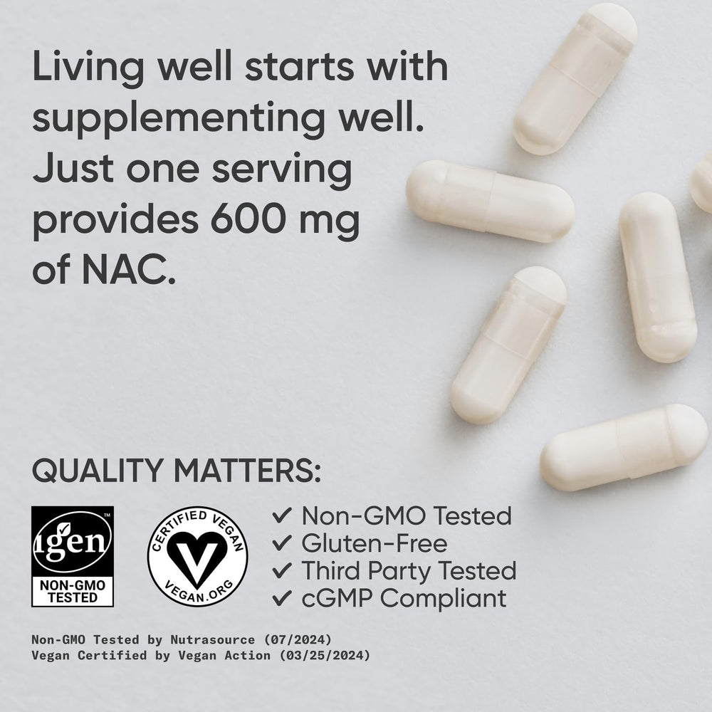 Vegan certified badge on NAC packaging