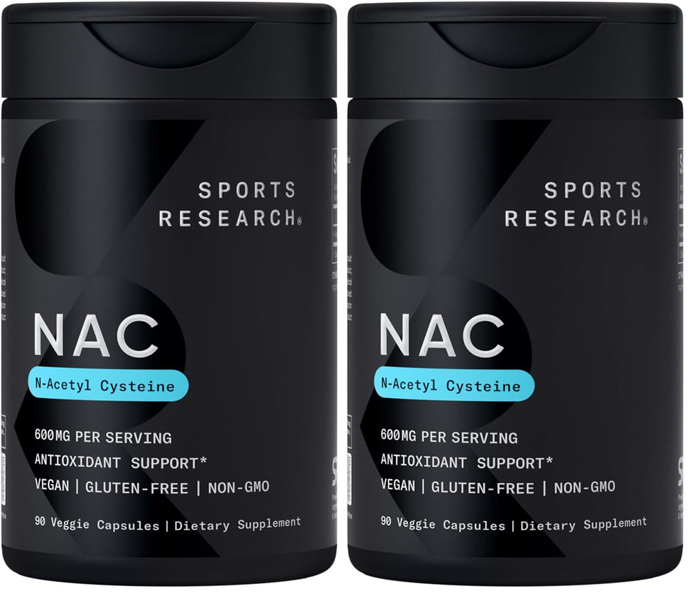 Sports Research NAC 600mg bottle front with 90 vegan capsules for antioxidant support
