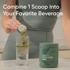 Close-up of the Organic Greens Powder label