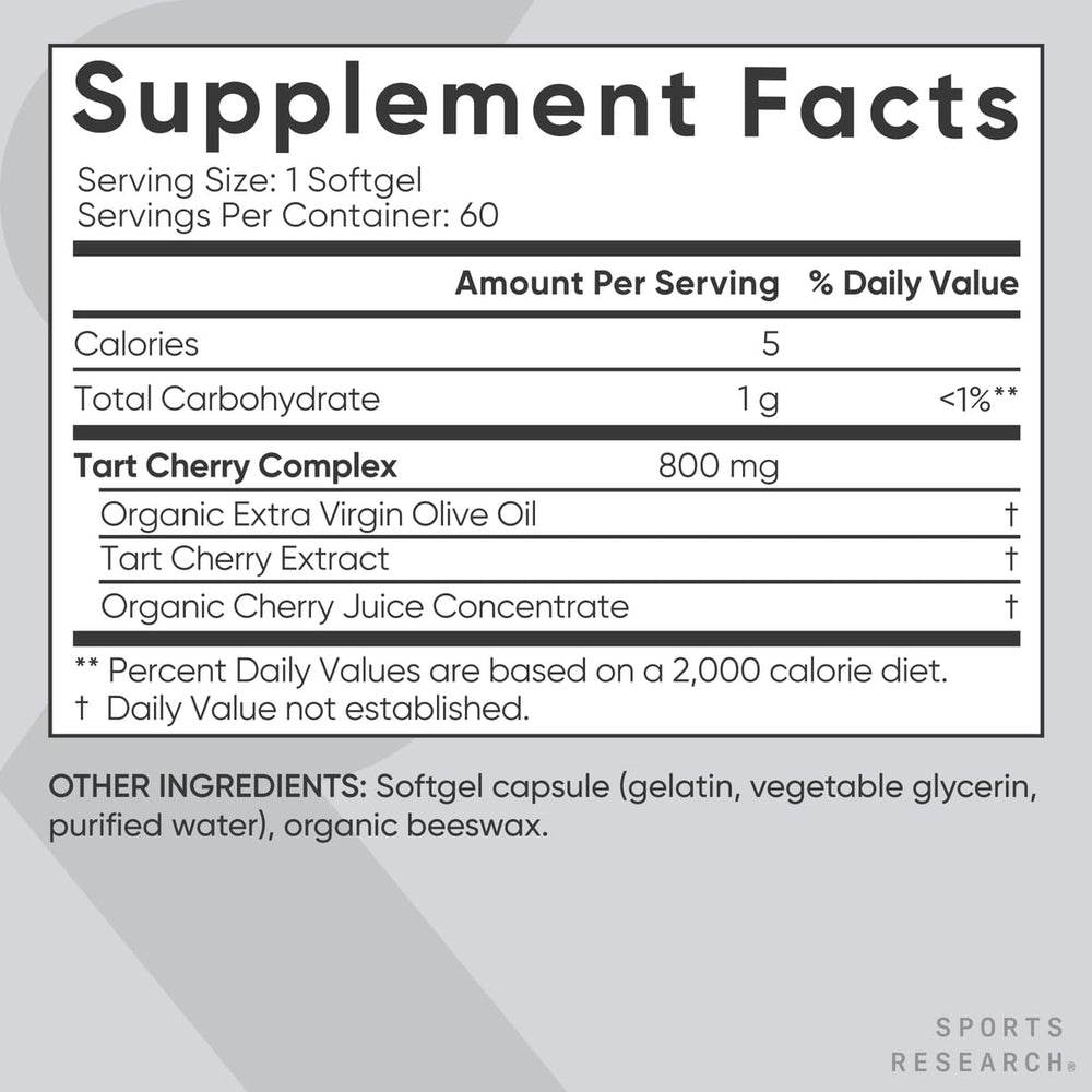 Close-up of Tart Cherry softgels in bottle